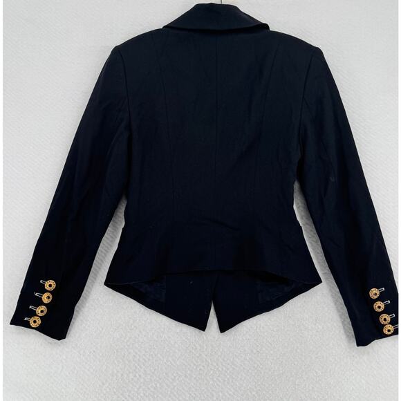 Vintage Entre Deux Modes Black Asymmetrical Button Military Blazer Jacket Sz 8 - Picture 3 of 6